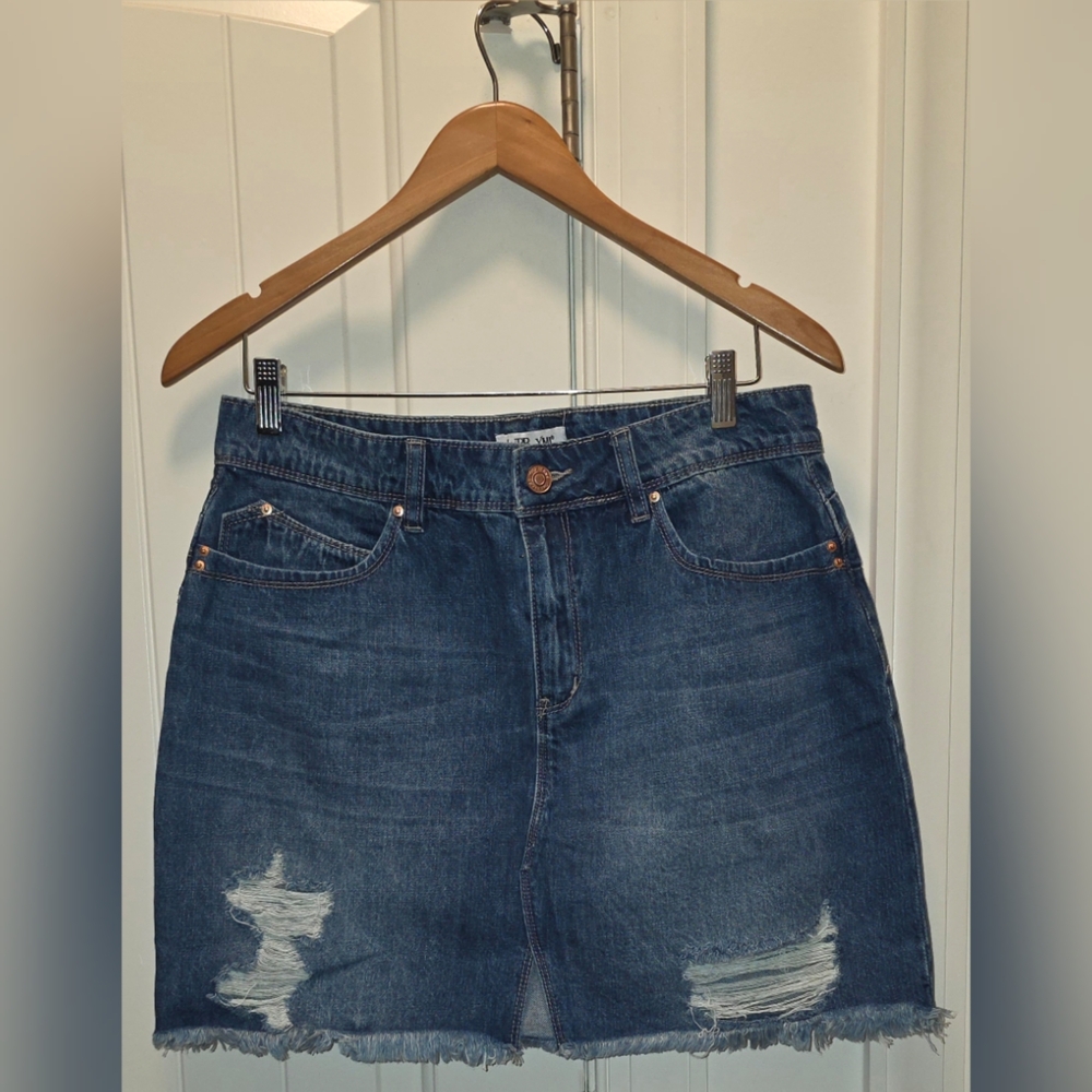 YMI Blue Distressed Mini Skirt